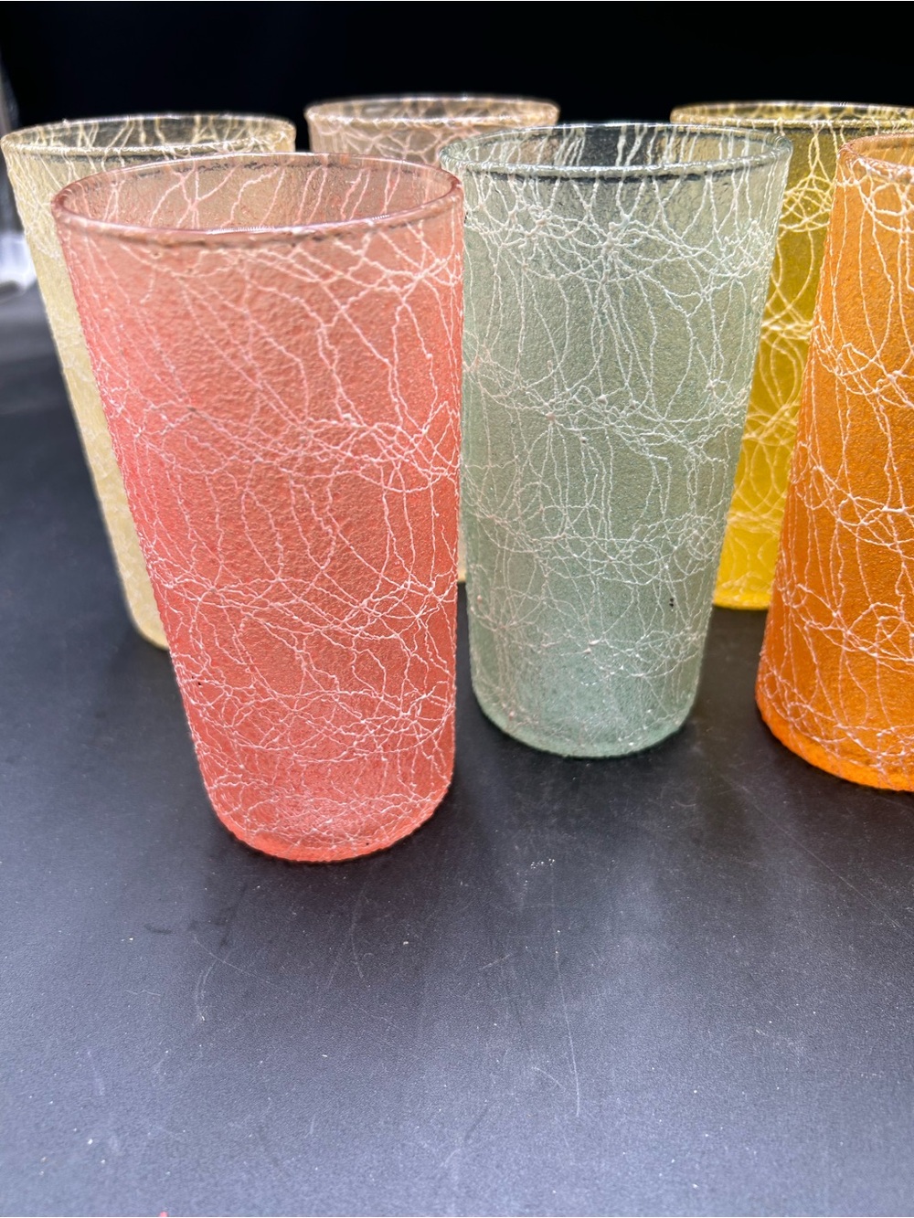 MCM spaghetti string Colorful Crackle Glass Tumbler Set - Assorted Shades set 8 - Picture 2 of 7